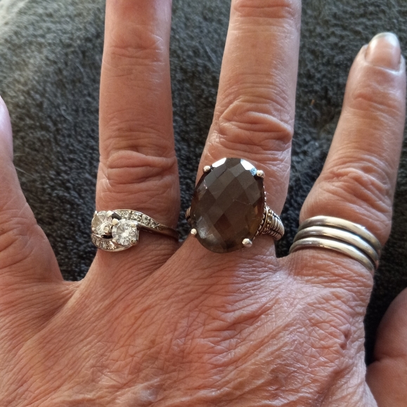 Vintage ATR Two Tone Sterling Silver/Platinum  Smokey Quartz Ring/9 - Picture 1 of 10
